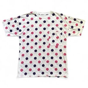 Vintage 1990s Polka Dot Pocket Tee - White with Pink & Purple Dots M